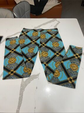Kardashian Kollection Turquoise Black Gold Medallion Leggings
